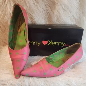 Penny & Kenny "Wicked" Pink and Green Vintage Satin Heels 8